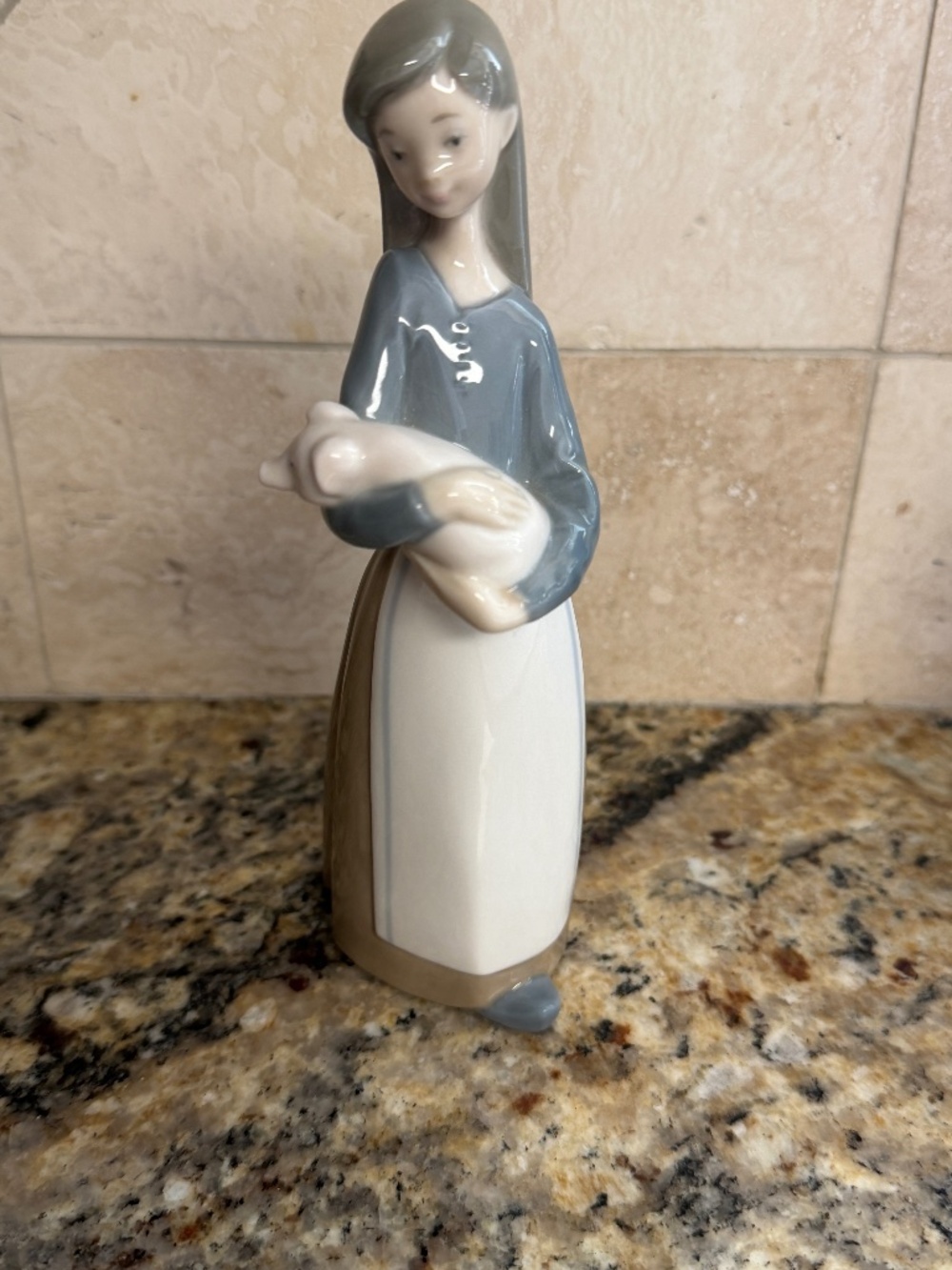 Lladro Porcelain Figurine #1011 Girl Woman With Pig 7” Glossy - Spain